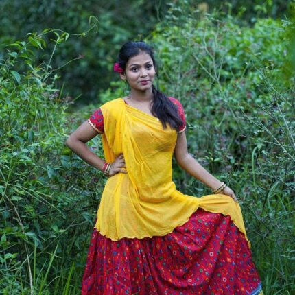 Red Gopi Dress Comes with Dupatta and customized Blouse/ Fabric itself.