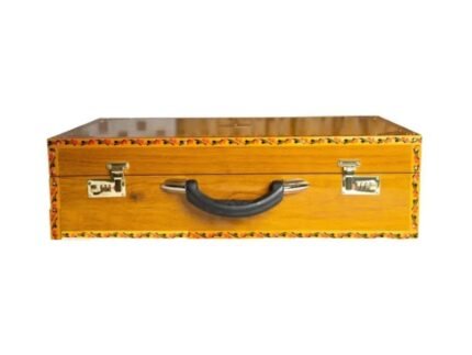 3 Line 9 Scale Changer Harmonium in its closed Burma Teak carry case